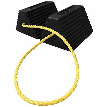 PLASTICADE Black Rubber Wheel Chocks with Rope Connection & Tire Grip Ridges 466W78VYRC36